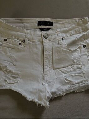 Aeropostale White Distressed High-Rise Jean Shorts